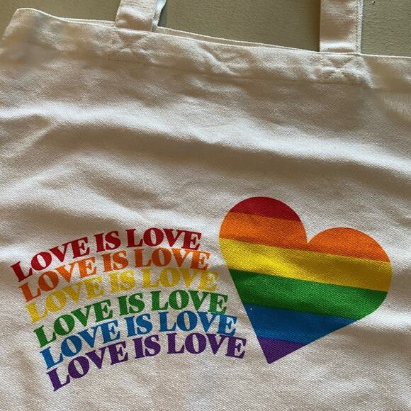 Love is Love Rainbow Tote Bag White 15” Pride Canvas - Picture 7 of 8